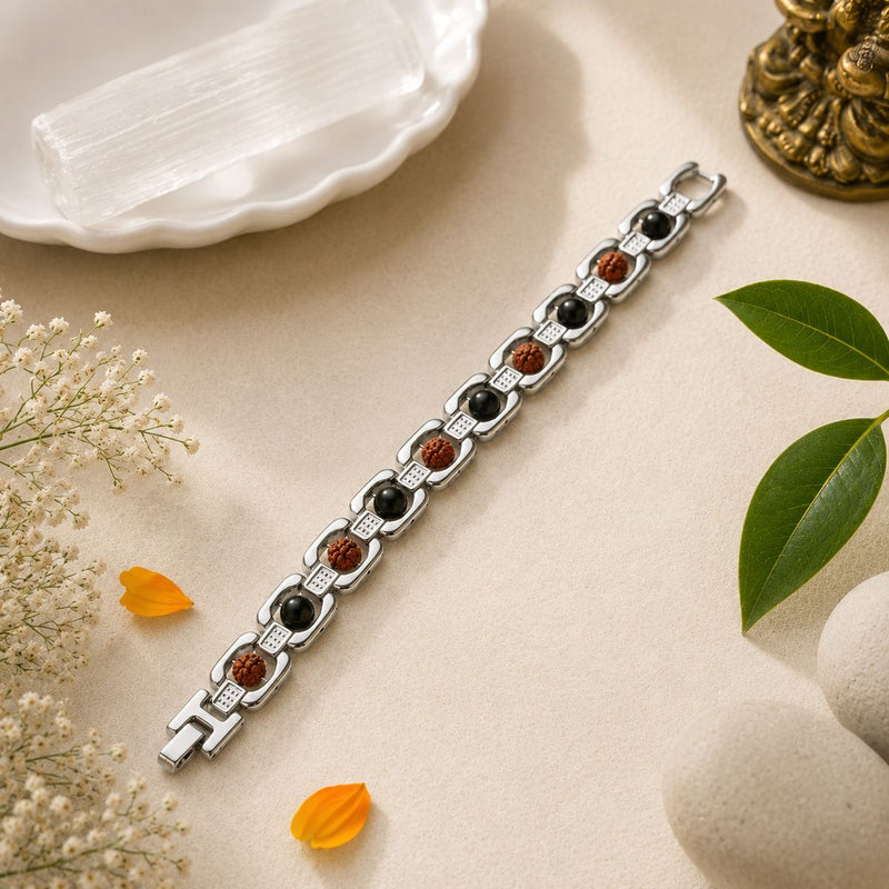 Rudraksha Karungali Steel Bracelet